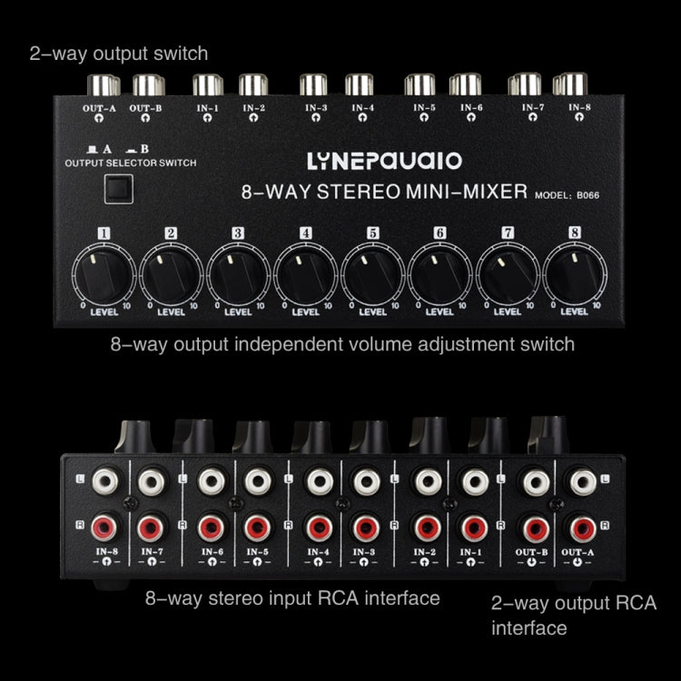 B066 Mini 8 Channel RCA Stereo Audio Passive Mixer Non-Source, No Power, 8 Channel RCA