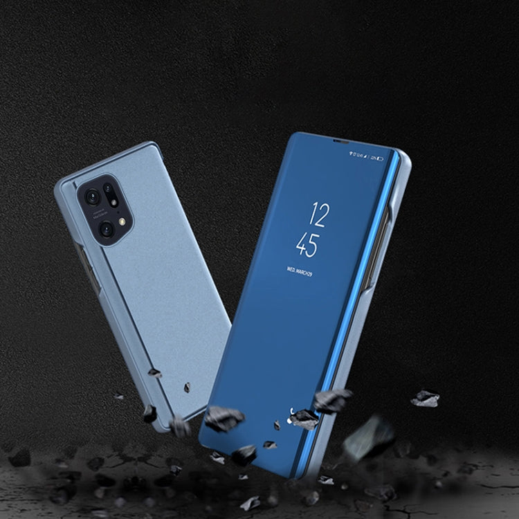 Custodia in pelle flip orizzontale placcata a specchio con supporto, For OPPO Find X5
