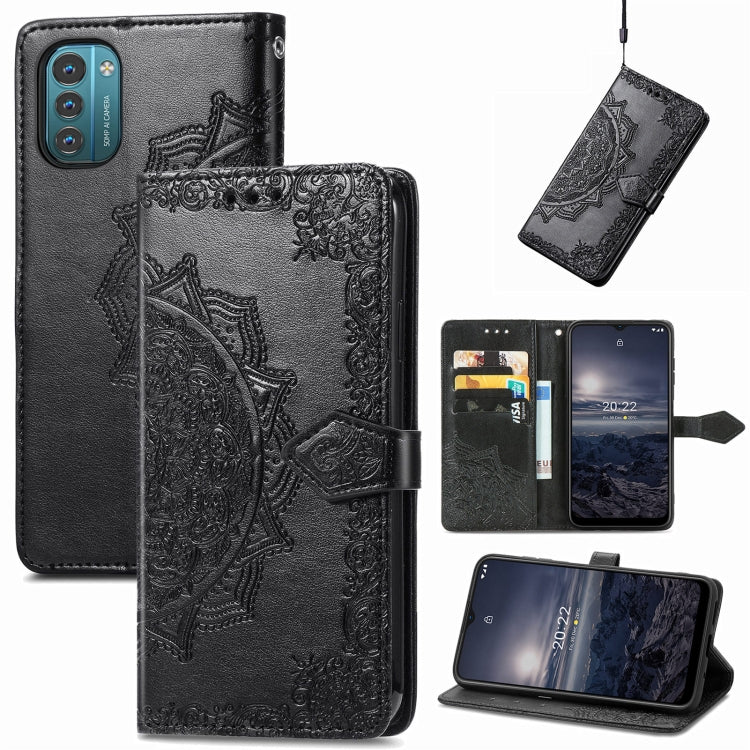 Custodia per telefono in pelle con flip in rilievo con fiore di mandala, For Nokia G21, For TCL 30 V 5G, For Wiko Y52, For Wiko Y82