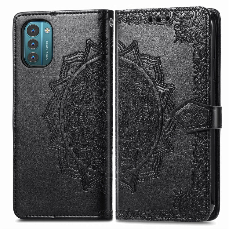Custodia per telefono in pelle con flip in rilievo con fiore di mandala, For Nokia G21, For TCL 30 V 5G, For Wiko Y52, For Wiko Y82