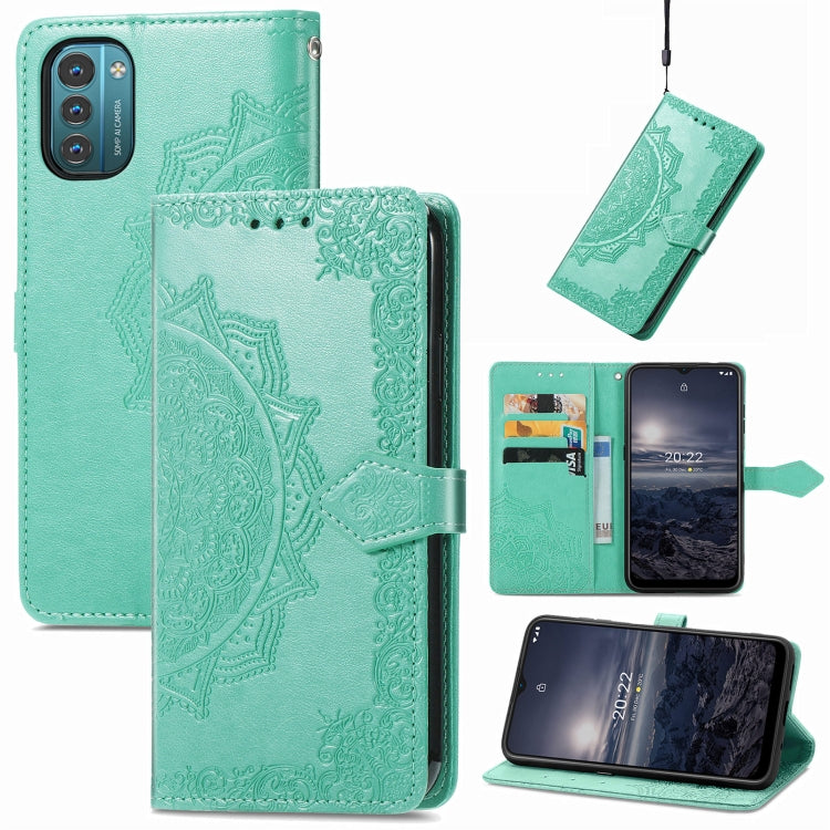 Custodia per telefono in pelle con flip in rilievo con fiore di mandala, For Nokia G21, For TCL 30 V 5G, For Wiko Y52, For Wiko Y82