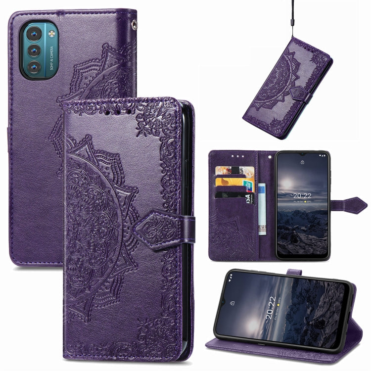 Custodia per telefono in pelle con flip in rilievo con fiore di mandala, For Nokia G21, For TCL 30 V 5G, For Wiko Y52, For Wiko Y82