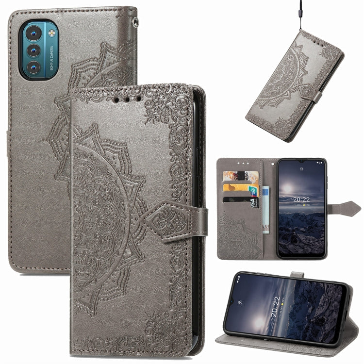 Custodia per telefono in pelle con flip in rilievo con fiore di mandala, For Nokia G21, For TCL 30 V 5G, For Wiko Y52, For Wiko Y82