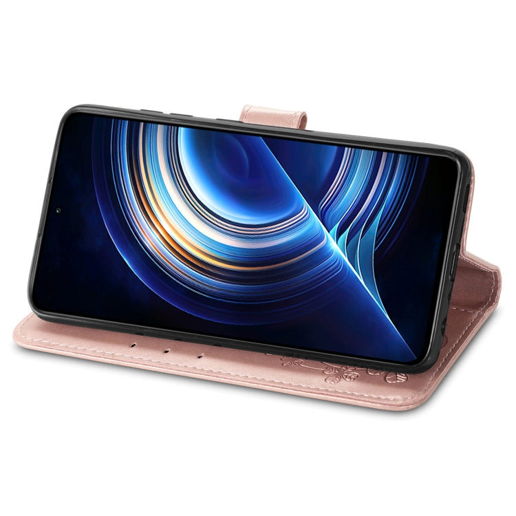 Custodia per telefono in pelle con fibbia in rilievo con chiusura a quattro foglie, For Xiaomi Redmi K50 Pro, For Xiaomi Redmi 10C, For Xiaomi Redmi Note 11 Pro 4G Global, For Xiaomi Poco X4 Pro 5G, For Xiaomi Poco M4 Pro