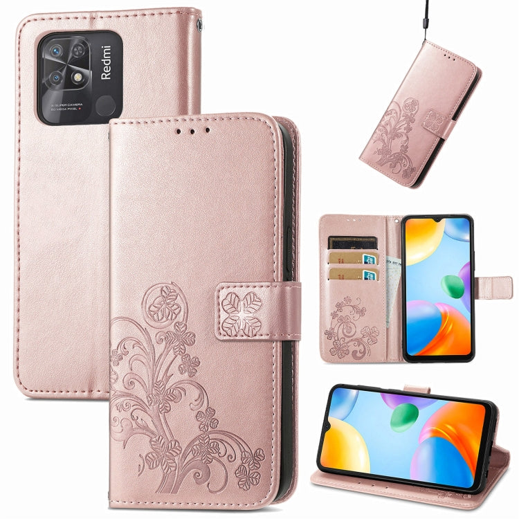 Custodia per telefono in pelle con fibbia in rilievo con chiusura a quattro foglie, For Xiaomi Redmi K50 Pro, For Xiaomi Redmi 10C, For Xiaomi Redmi Note 11 Pro 4G Global, For Xiaomi Poco X4 Pro 5G, For Xiaomi Poco M4 Pro