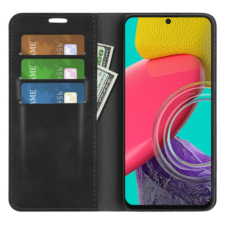 Per Samsung Galaxy M53 Custodia in pelle con ventosa magnetica retro-pelle, Black, Grey, Dark Blue, Pink, Red