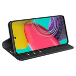 Per Samsung Galaxy M53 Custodia in pelle con ventosa magnetica retro-pelle, Black, Grey, Dark Blue, Pink, Red