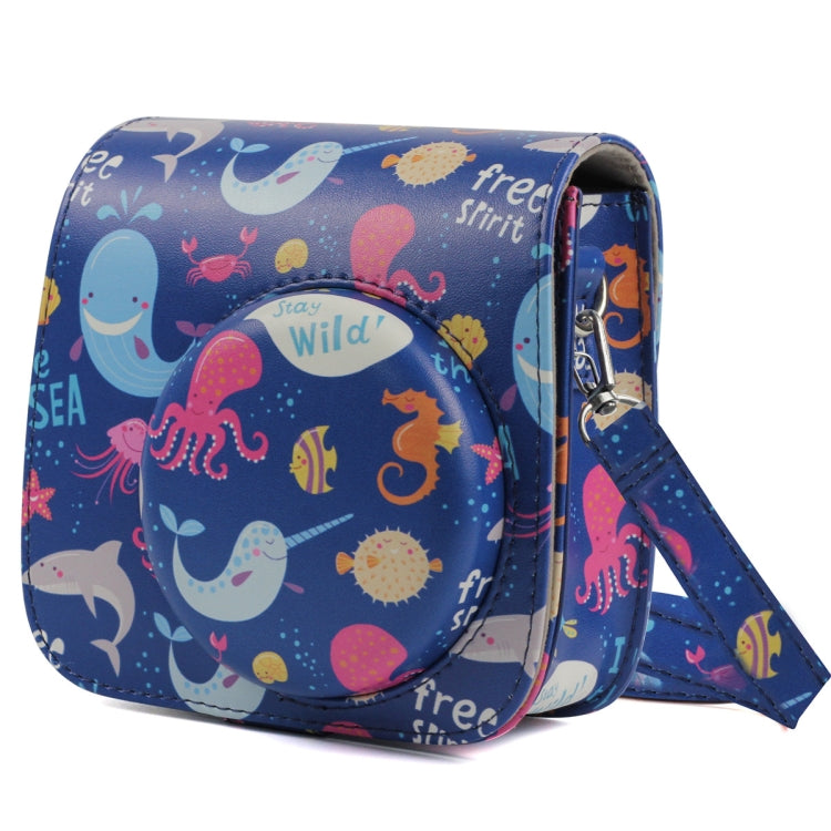 Custodia in pelle PU per fotocamera full body modello Ocean World con cinturino per FUJIFILM instax mini 9 / mini 8+ / mini 8, Ocean World Pattern