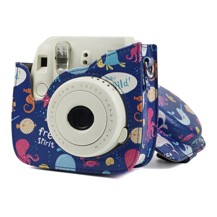 Custodia in pelle PU per fotocamera full body modello Ocean World con cinturino per FUJIFILM instax mini 9 / mini 8+ / mini 8, Ocean World Pattern