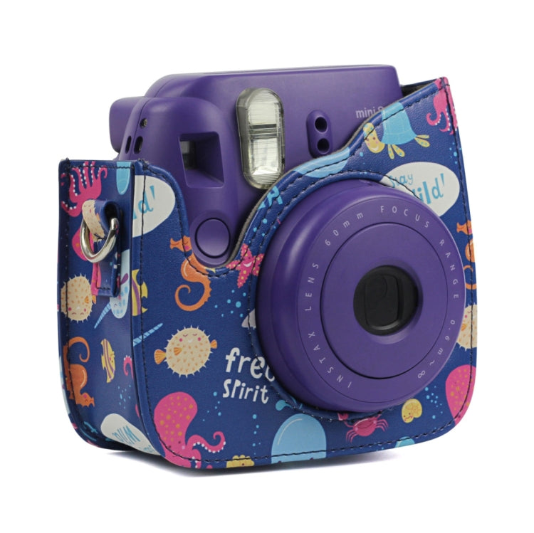 Custodia in pelle PU per fotocamera full body modello Ocean World con cinturino per FUJIFILM instax mini 9 / mini 8+ / mini 8, Ocean World Pattern