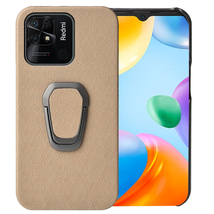 Per Xiaomi Redmi 10C 4G Custodia per cellulare in PU a nido d'ape con supporto ad anello, For Xiaomi Redmi 10C 4G