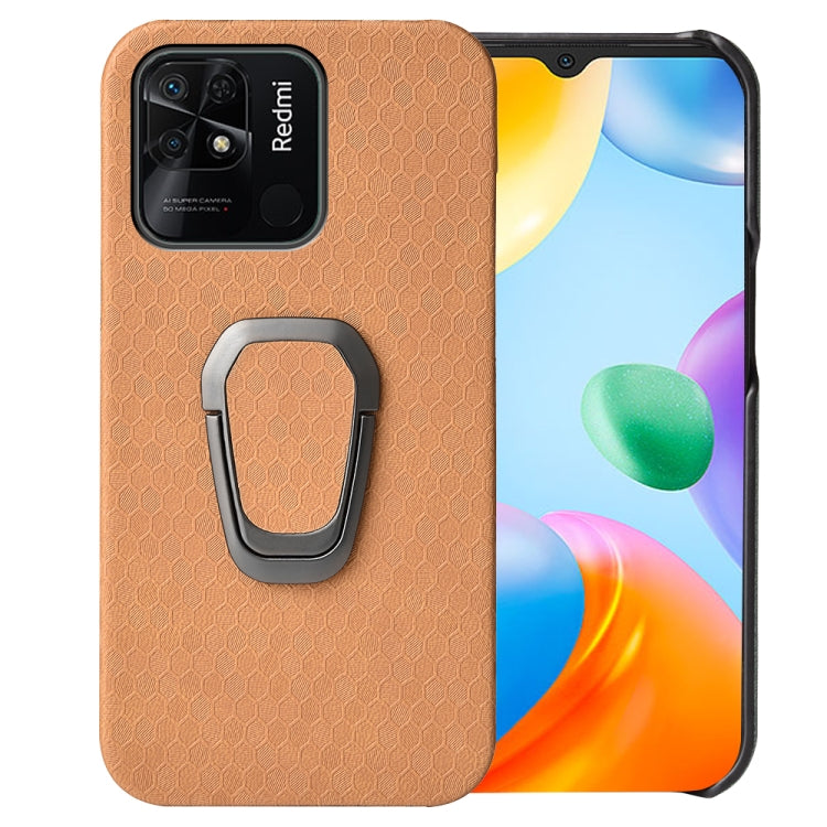 Per Xiaomi Redmi 10C 4G Custodia per cellulare in PU a nido d'ape con supporto ad anello, For Xiaomi Redmi 10C 4G