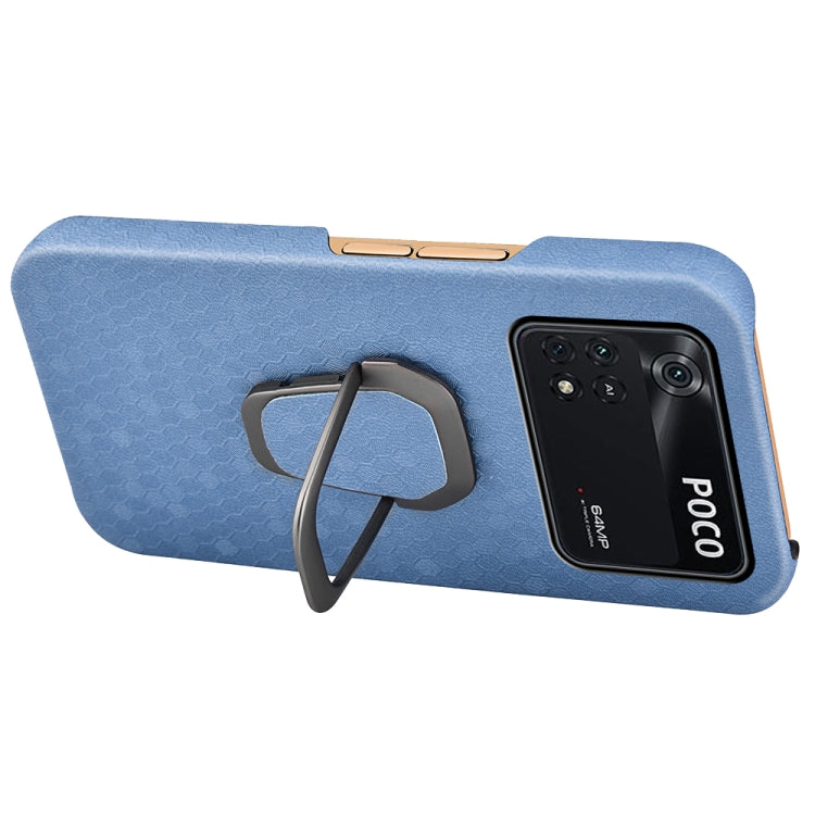 Per Xiaomi Poco M4 Pro 4G Custodia per telefono a nido d'ape PU con supporto ad anello, For Xiaomi Poco M4 Pro 4G