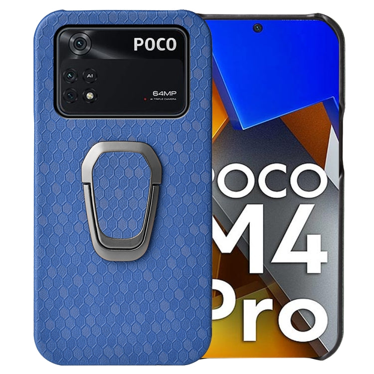 Per Xiaomi Poco M4 Pro 4G Custodia per telefono a nido d'ape PU con supporto ad anello, For Xiaomi Poco M4 Pro 4G