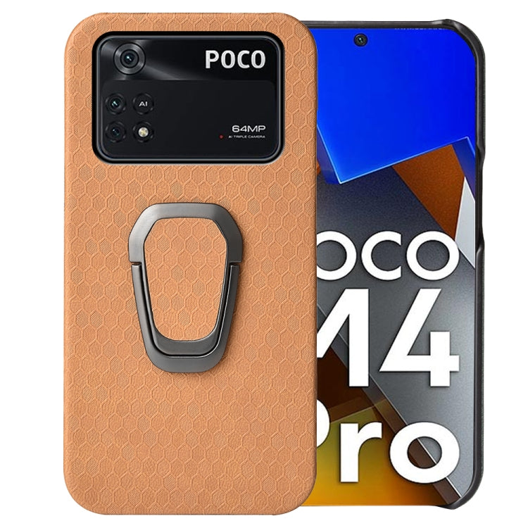 Per Xiaomi Poco M4 Pro 4G Custodia per telefono a nido d'ape PU con supporto ad anello, For Xiaomi Poco M4 Pro 4G