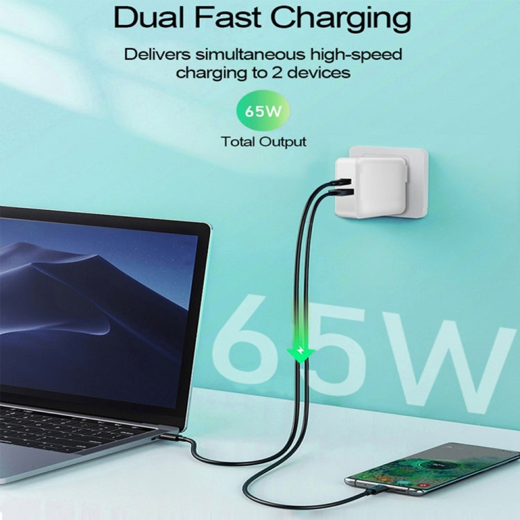 PD-65W USB-C / Tipo-C + QC3.0 Adattatore di ricarica per laptop USB, spina europea / spina americana, EU Plug / US Plug