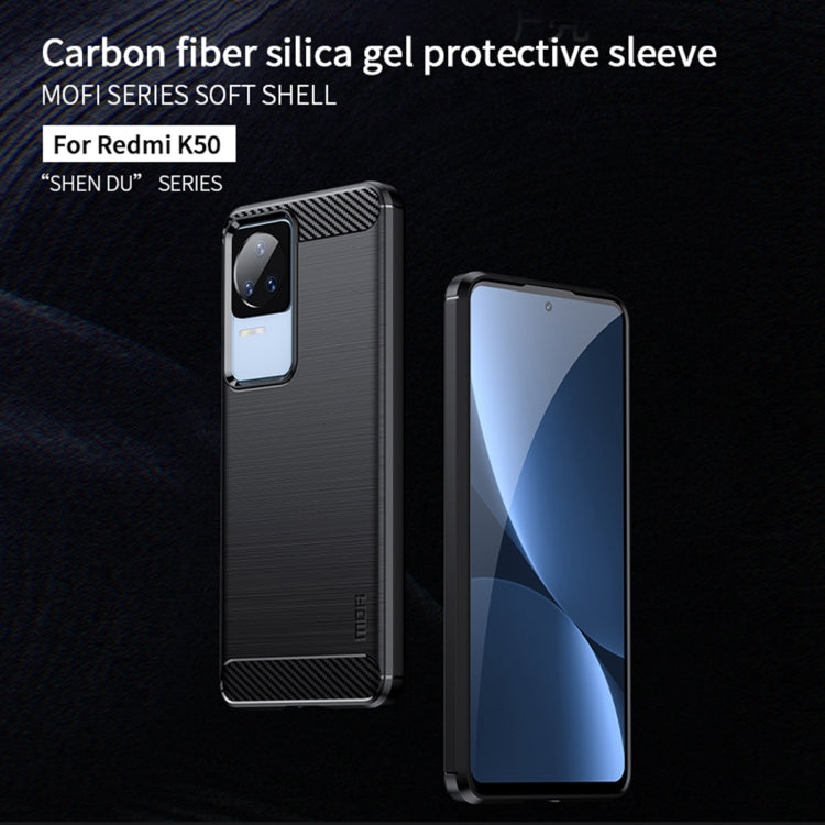 Custodia morbida in TPU MOFI Gentleness in fibra di carbonio spazzolata, For Xiaomi Redmi K40S, For Xiaomi Redmi K50 / K50 Pro, For Xiaomi Redmi 10C, For Xiaomi Poco X4 Pro 5G, For Xiaomi 12 / 12X, For Xiaomi 12 Pro