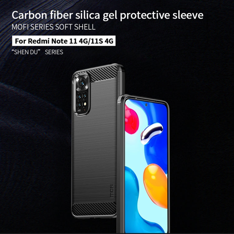 Custodia morbida in TPU MOFI Gentleness in fibra di carbonio spazzolata, For Xiaomi Redmi Note 11 4G Global / Note 11S 4G