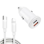 WKN-707 PD 20W USB-C / Type-C + QC 3.0 Mini caricabatteria da auto USB da 25 W con cavo dati USB-C / Type-C a 8 pin, lunghezza cavo: 1 m