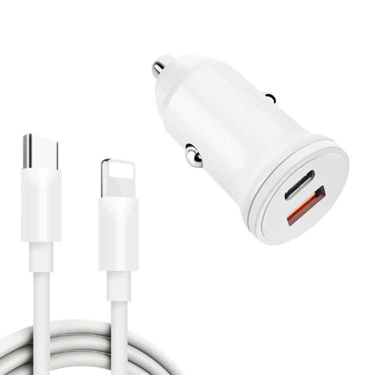 WKN-707 PD 20W USB-C / Type-C + QC 3.0 Mini caricabatteria da auto USB da 25 W con cavo dati USB-C / Type-C a 8 pin, lunghezza cavo: 1 m