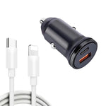 WKN-707 PD 20W USB-C / Type-C + QC 3.0 Mini caricabatteria da auto USB da 25 W con cavo dati USB-C / Type-C a 8 pin, lunghezza cavo: 1 m