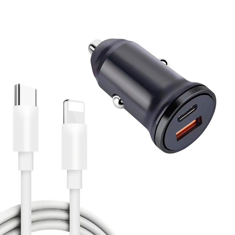 WKN-707 PD 20W USB-C / Type-C + QC 3.0 Mini caricabatteria da auto USB da 25 W con cavo dati USB-C / Type-C a 8 pin, lunghezza cavo: 1 m