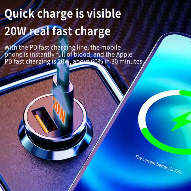WKN-707 PD 20W USB-C / Type-C + QC 3.0 Mini caricabatteria da auto USB da 25 W con cavo dati USB-C / Type-C a 8 pin, lunghezza cavo: 1 m