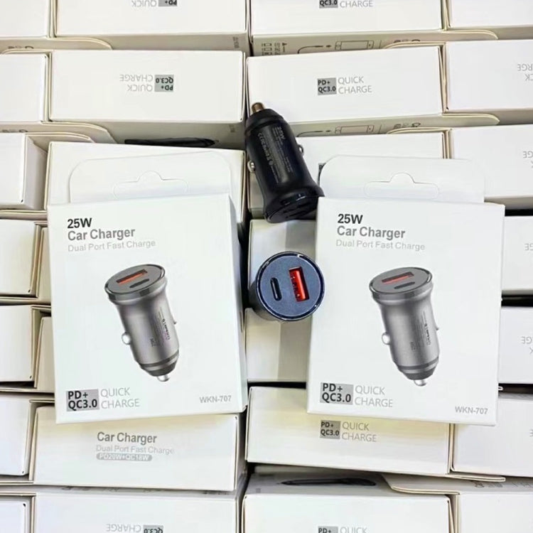 WKN-707 PD 20W USB-C / Type-C + QC 3.0 Mini caricabatteria da auto USB da 25 W con cavo dati USB-C / Type-C a 8 pin, lunghezza cavo: 1 m
