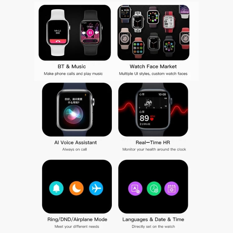 CT7 Smart Watch con schermo a colori da 1,7 pollici, supporto per il monitoraggio della frequenza cardiaca/monitoraggio della pressione sanguigna