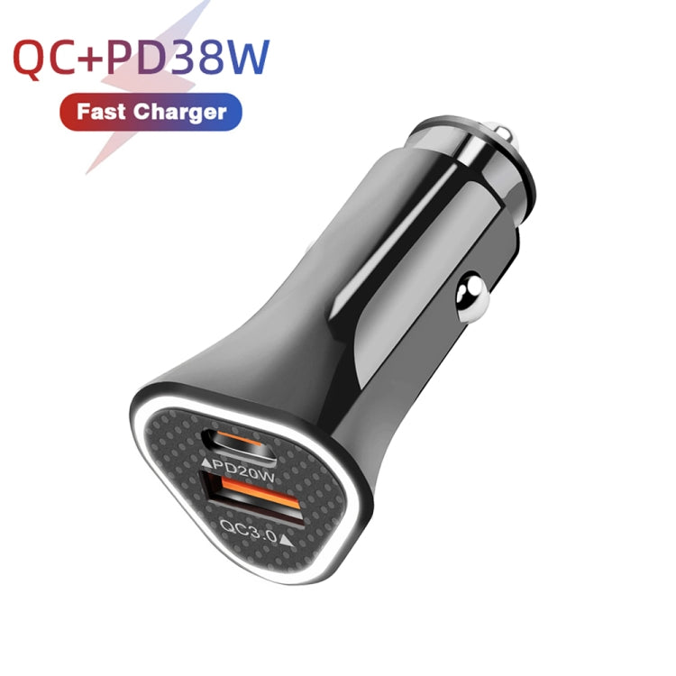 TE-P23 38W PD 20W USB-C / Tipo-C + QC3.0 Caricatore per auto triangolo USB + cavo dati da USB a micro USB, lunghezza: 1 m, with Micro USB Cable