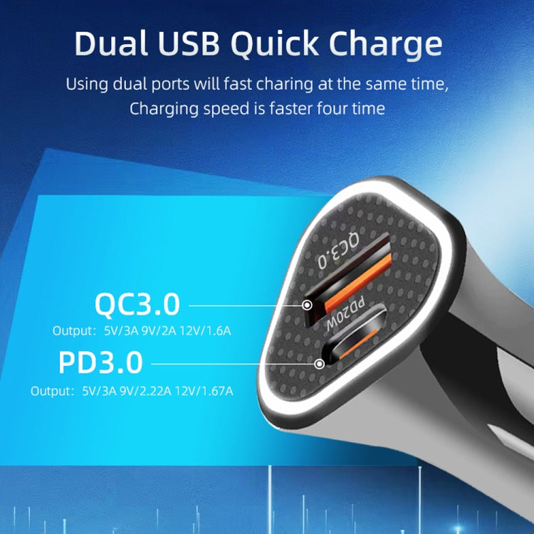 TE-P23 38W PD 20W USB-C / Tipo-C + QC3.0 Caricatore per auto triangolo USB + cavo dati da USB a micro USB, lunghezza: 1 m, with Micro USB Cable
