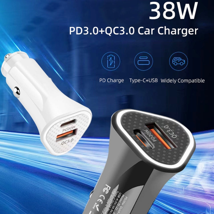 TE-P23 38W PD 20W USB-C / Tipo-C + QC3.0 Caricatore per auto triangolo USB + cavo dati da USB a micro USB, lunghezza: 1 m, with Micro USB Cable