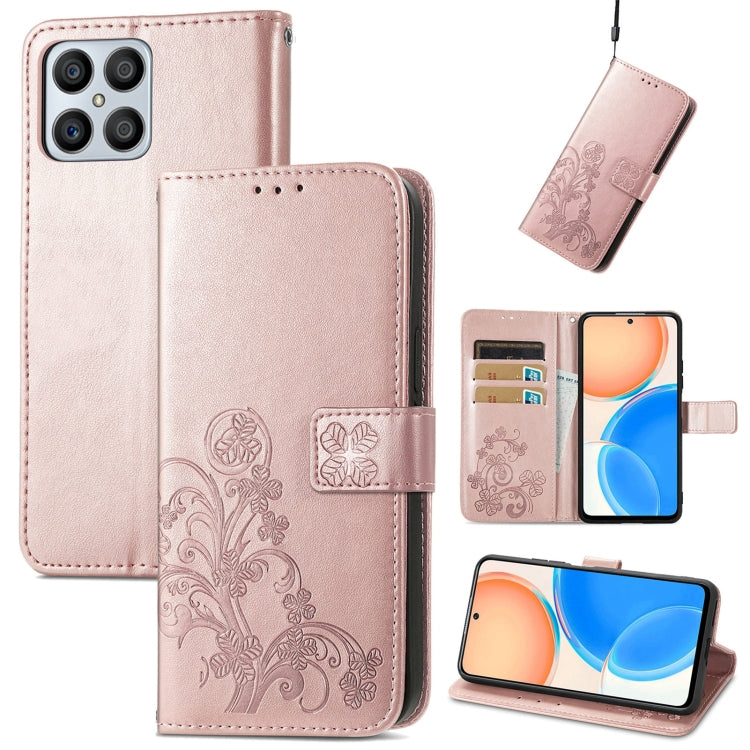 Custodia per telefono in pelle con fibbia in rilievo con chiusura a quattro foglie, For TCL 4X 5G, For Honor X8 4G