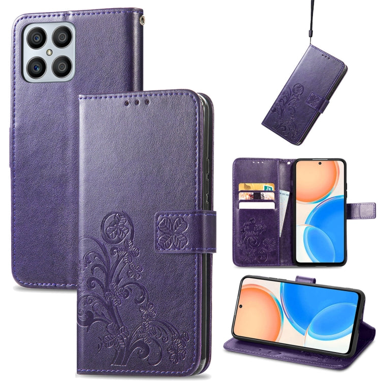 Custodia per telefono in pelle con fibbia in rilievo con chiusura a quattro foglie, For TCL 4X 5G, For Honor X8 4G