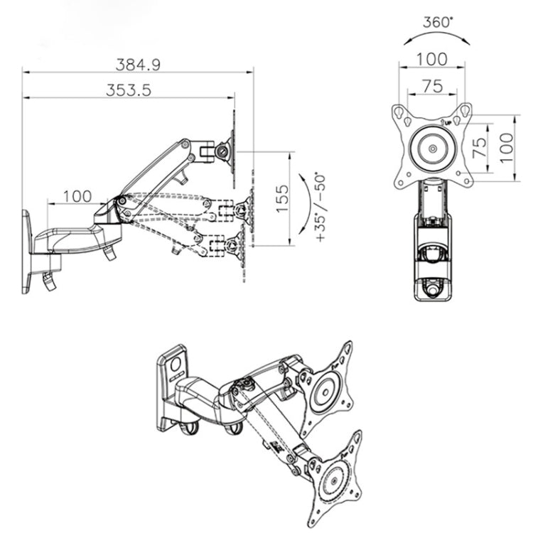 Staffa da parete Full Motion F150 per monitor 17-27 pollici