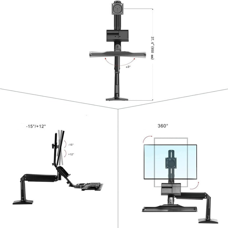 NORTH BAYOU NB35 Supporto ergonomico per monitor da 19-27 pollici con vassoio per tastiera pieghevole Workstation sit-stand a movimento completo, NB35