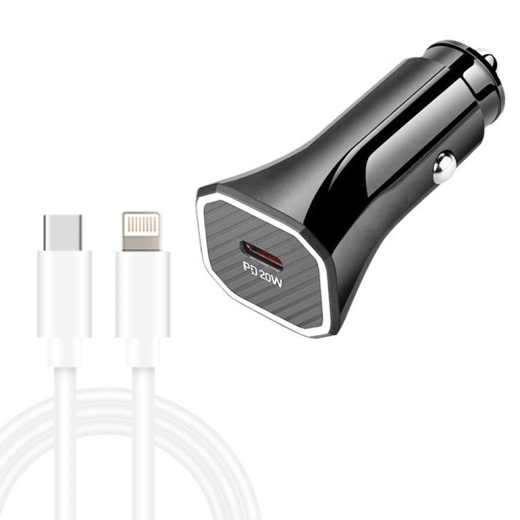 TE-P2 PD20W Caricabatteria da auto USB-C / Type-C con cavo dati da Type-C a 8 pin, Type-C to 8 Pin Data Cable (Black), Type-C to 8 Pin Data Cable (White)