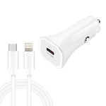 TE-P2 PD20W Caricabatteria da auto USB-C / Type-C con cavo dati da Type-C a 8 pin, Type-C to 8 Pin Data Cable (Black), Type-C to 8 Pin Data Cable (White)