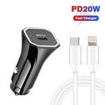 TE-P2 PD20W Caricabatteria da auto USB-C / Type-C con cavo dati da Type-C a 8 pin, Type-C to 8 Pin Data Cable (Black), Type-C to 8 Pin Data Cable (White)