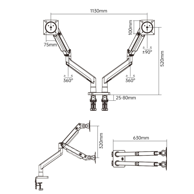 NORTH BAYOU NB G32 Supporto per movimento completo con braccio a molla a gas per doppio monitor in lega di alluminio per LED LCD da 22-32 pollici, G32