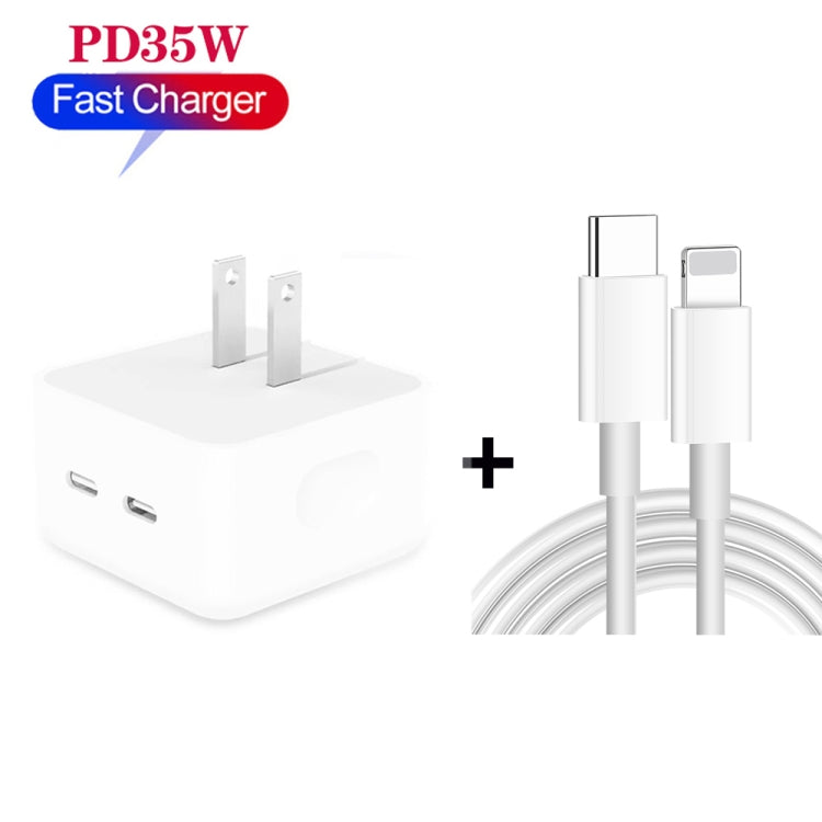 Caricabatterie PD da 35 W con doppia porta USB-C/tipo-C con cavo dati da tipo C a 8 pin, spina americana, US Plug + 1m 8 Pin Cable, US Plug + 1.5m 8 Pin Cable, US Plug + 2m 8 Pin Cable