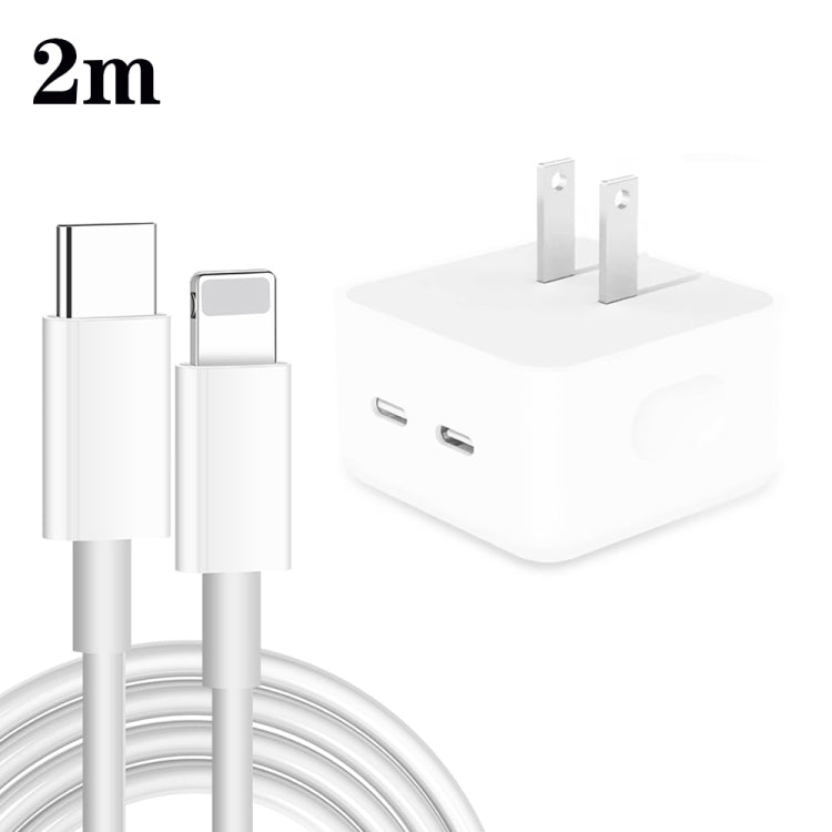 Caricabatterie PD da 35 W con doppia porta USB-C/tipo-C con cavo dati da tipo C a 8 pin, spina americana, US Plug + 1m 8 Pin Cable, US Plug + 1.5m 8 Pin Cable, US Plug + 2m 8 Pin Cable