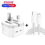 Caricabatterie PD da 35 W con doppia porta USB-C/tipo-C con cavo dati da tipo C a 8 pin, spina UK, UK Plug + 1m 8 Pin Cable, UK Plug + 1.5m 8 Pin Cable, UK Plug + 2m 8 Pin Cable