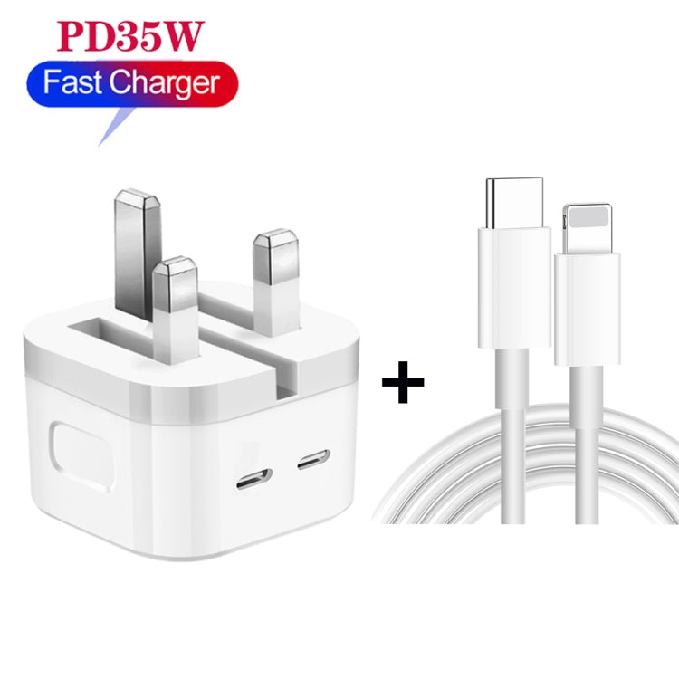 Caricabatterie PD da 35 W con doppia porta USB-C/tipo-C con cavo dati da tipo C a 8 pin, spina UK, UK Plug + 1m 8 Pin Cable, UK Plug + 1.5m 8 Pin Cable, UK Plug + 2m 8 Pin Cable