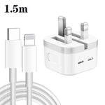 Caricabatterie PD da 35 W con doppia porta USB-C/tipo-C con cavo dati da tipo C a 8 pin, spina UK, UK Plug + 1m 8 Pin Cable, UK Plug + 1.5m 8 Pin Cable, UK Plug + 2m 8 Pin Cable