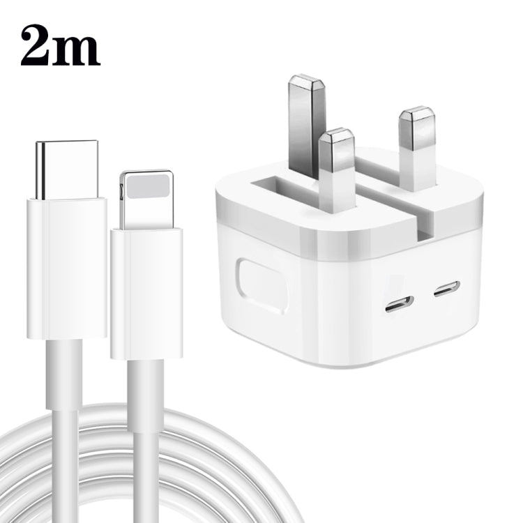Caricabatterie PD da 35 W con doppia porta USB-C/tipo-C con cavo dati da tipo C a 8 pin, spina UK, UK Plug + 1m 8 Pin Cable, UK Plug + 1.5m 8 Pin Cable, UK Plug + 2m 8 Pin Cable