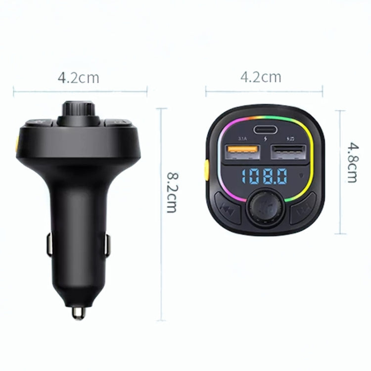 C28 Kit vivavoce per auto con luce d'atmosfera a ricarica rapida Trasmettitore FM stereo per lettore Mp3 per auto, C28