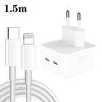 Caricabatterie PD da 35 W con doppia porta USB-C/tipo-C con cavo dati da tipo C a 8 pin, spina europea, EU Plug + 1.5m 8 Pin Cable, EU Plug + 2m 8 Pin Cable