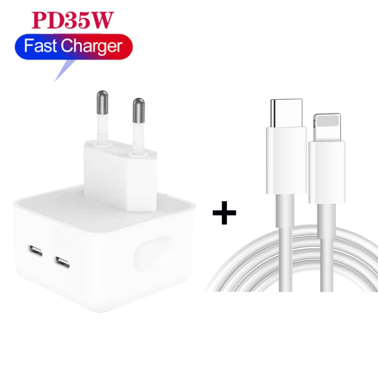 Caricabatterie PD da 35 W con doppia porta USB-C/tipo-C con cavo dati da tipo C a 8 pin, spina europea, EU Plug + 1.5m 8 Pin Cable, EU Plug + 2m 8 Pin Cable