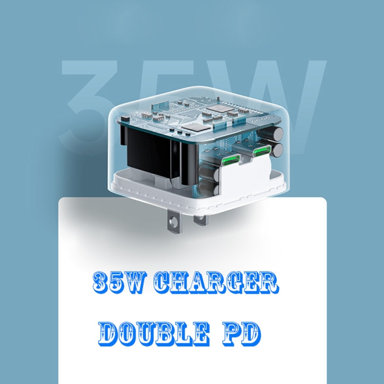 Caricabatterie PD da 35 W con doppia porta USB-C/tipo-C con cavo dati da tipo C a 8 pin, spina europea, EU Plug + 1.5m 8 Pin Cable, EU Plug + 2m 8 Pin Cable